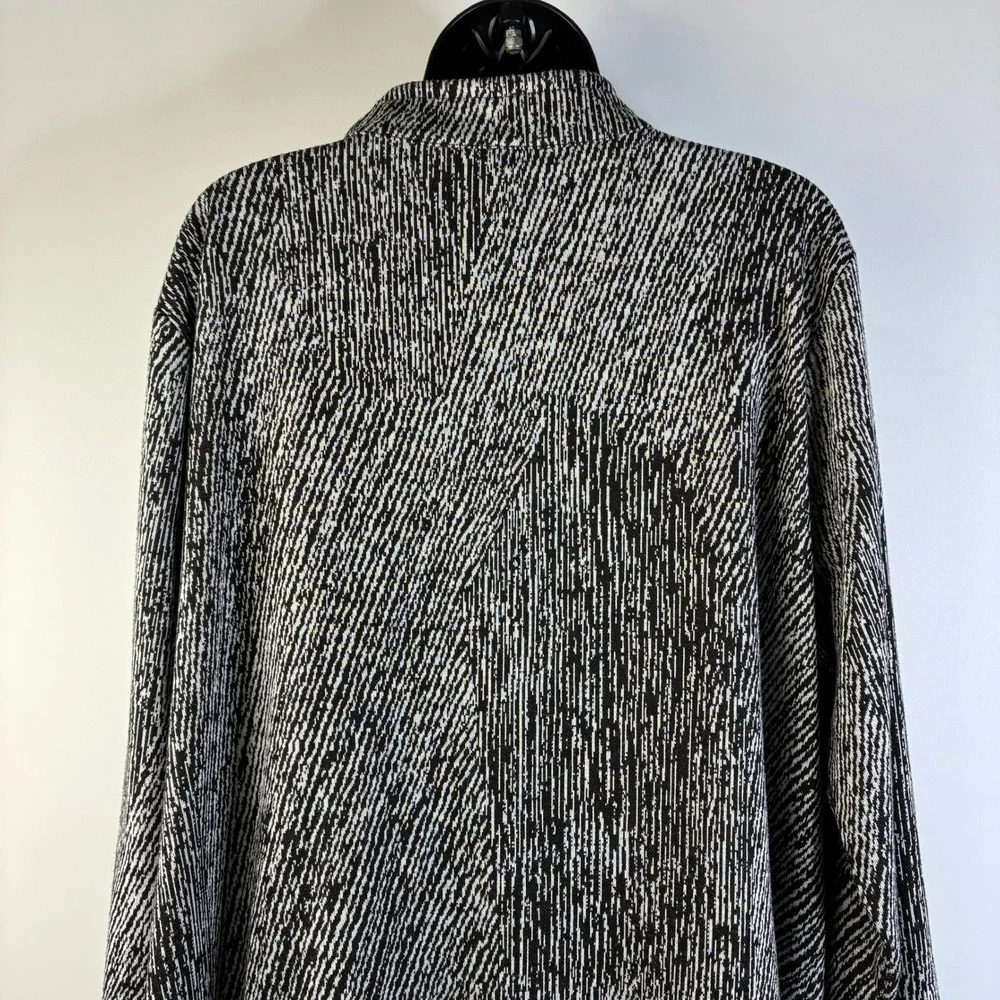 Ali Miles Womens 2X Black White Geometric Abstract Button Front Mock Neck Jacket